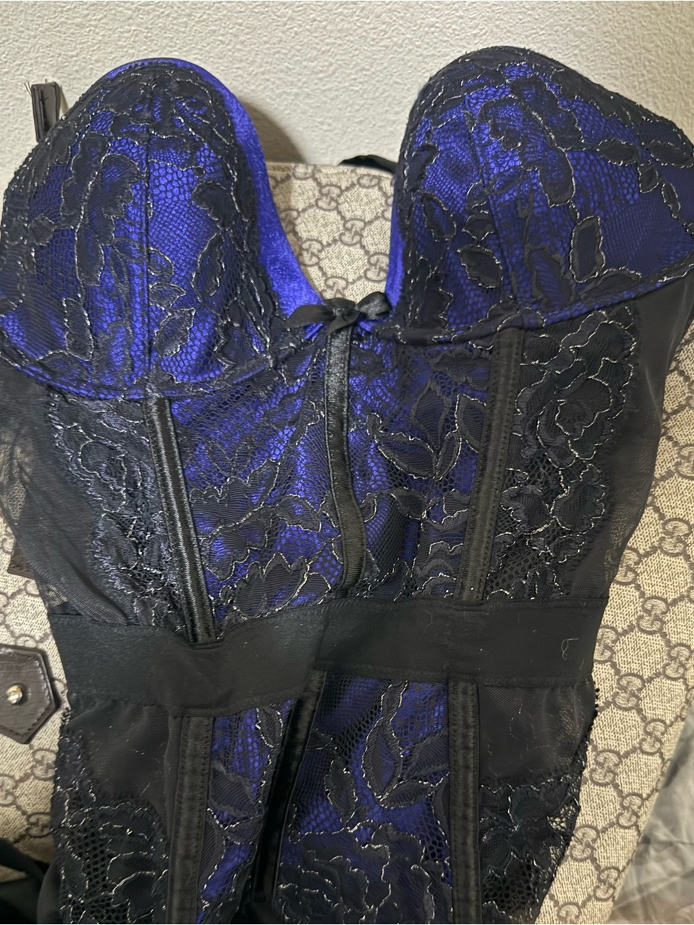 Victoria's Secret Strapless Lace Bustier Dress - Royal Blue & Black
